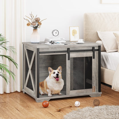 IDEALHOUSE 37'' Dog Crate Furniture Side End Table with Flip Top and Movable Divider, Wooden Dog Crate Table Large, Style Dog Kennel Side End Table - WoodArtSupply