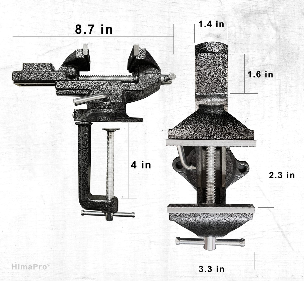 HimaPro Dual Purpose Bench Vise | Table Vise Clamp-On with Quick Adjustment Universal Rotate 360° - 3.3Inch Metallic Black - Portable Vice for HimaPro