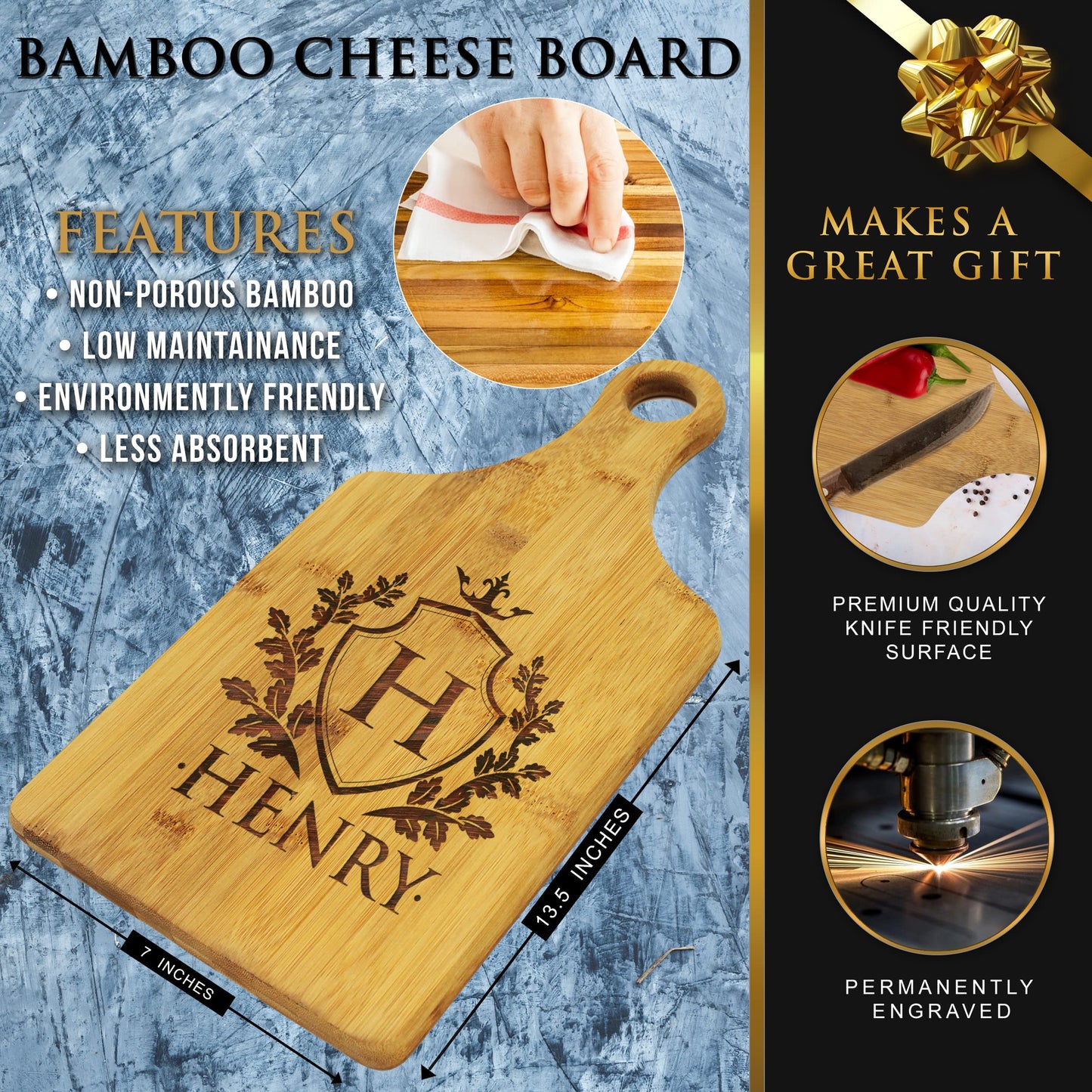 Custom Engraved and Personalized Cheese Bamboo Cutting Board - WoodArtSupply