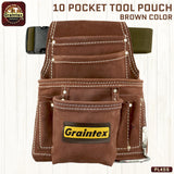 Graintex PL45S 10 Pocket Nail and Tool Pouch Suede Leather with 2" Webbing Belt Graintex