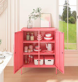 Aiasuit 2 Doors Lockable Metal Storage Cabinet 3 Tiers Shelf Multifunctional Storage Organizer Detachable Shelves Easy to Assemble Red Size: 39.37”H Aiasuit