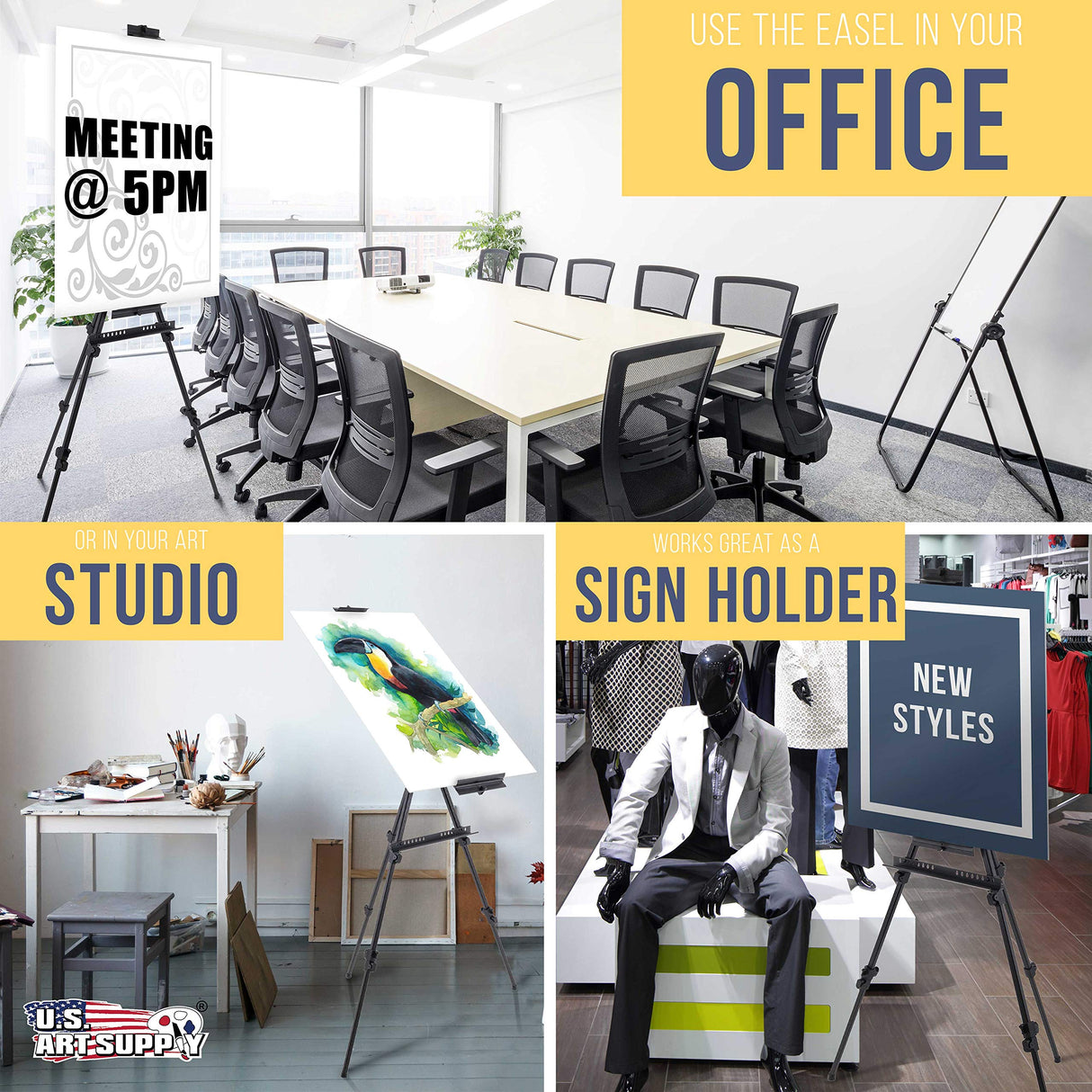 U.S. Art Supply 80" High Aluminum Artist Watercolor Field and Display Easel Stand - Adjustable Height Floor and Tabletop Tripod, Holds Painting US Art Supply