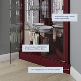 BELLEZE Lighted Corner Display Curio Cabinet Wooden Shelving Unit with Tempered Glass Door, Bar and Liquor Storage Area with 6 Shelves - Woody BELLEZE