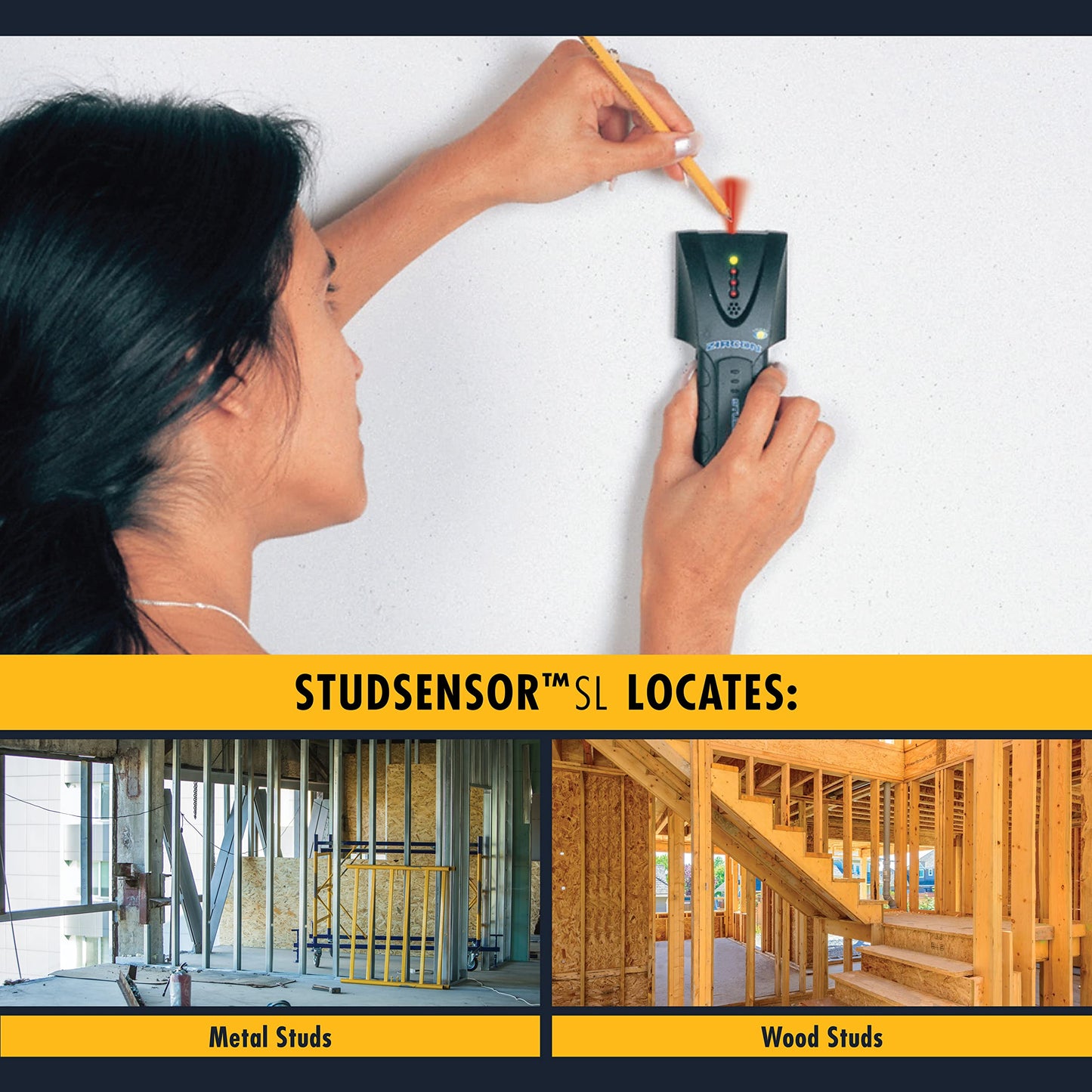 Zircon Stud Sensor SL, Metal And Wood Stud Finder, Edge Finding Wall Scanner, 3/4-Inch Depth With SpotLite Pointing System - WoodArtSupply