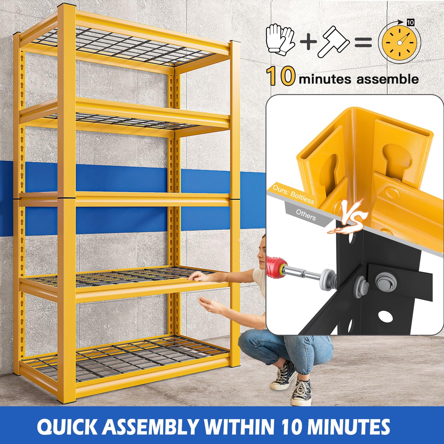 REIBII 72" H Garage Shelving Heavy Duty 2000LBS,Adjustable Garage Storage Shelves Metal Shelving Unit for Garage 5-Tier Heavy Duty Shelving REIBII