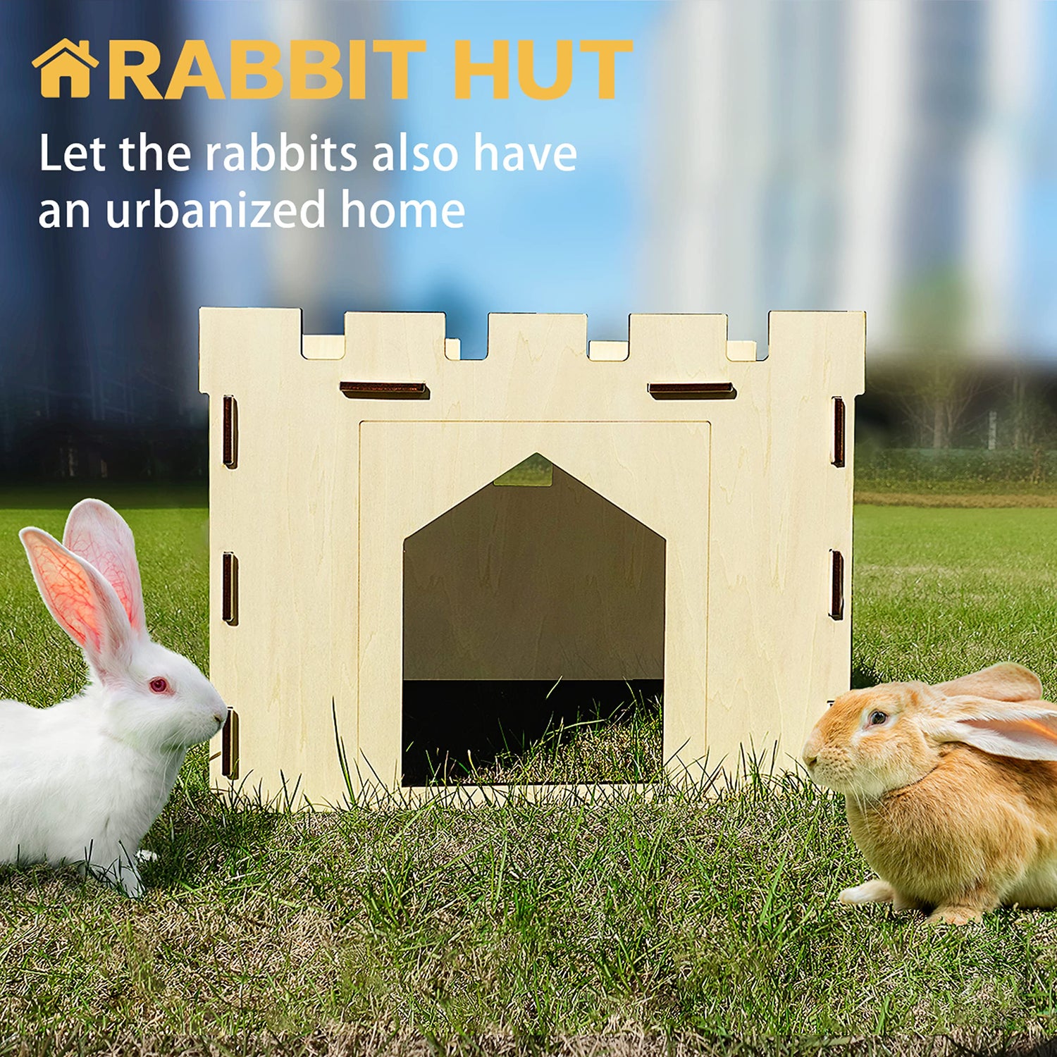 HIIMALEX Sturdy Bunny House with Spacious Perch Hidey Detachable Playhouse for Rabbit Hideout Castle Tower Toys for Indoor Bunnies Guinea Pig Hamster HIIMALEX