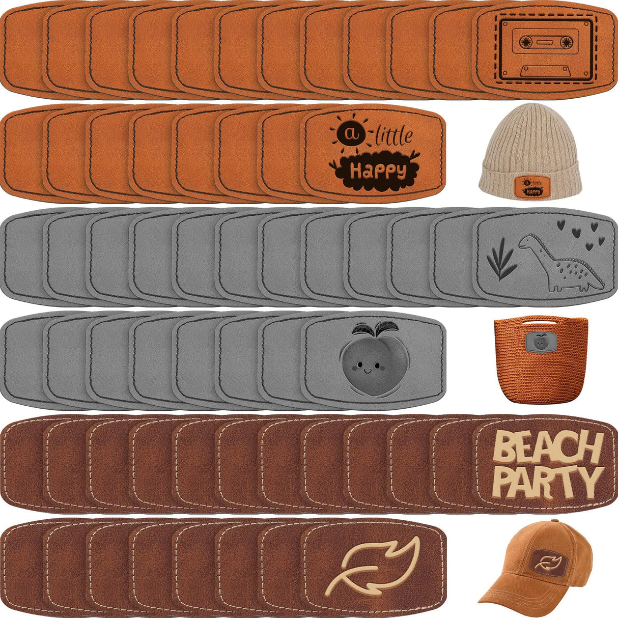 60 Pcs Blank Leatherette Hat Patches with Adhesive Rustic Leatherette Rounded Rectangle Patch Faux Leather Patches for Hats Costumes Fabric Repair Dunzy