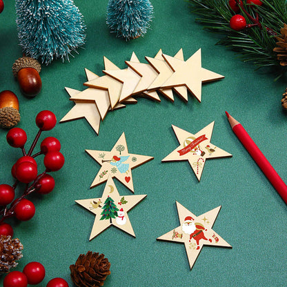 75 Pieces 2 Inch Wooden Star Embellishments Unfinished Star Tags Blank Star Wooden Pieces Star Cutouts Ornaments for Christmas Wedding Party DIY