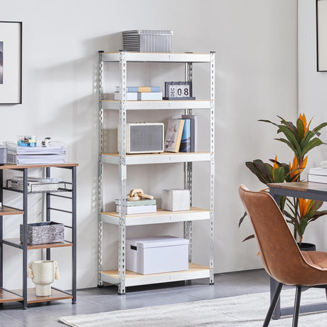 Topeakmart 2 PCS 5-Tier Utility Shelves, Metal Storage Shelves Garage Shelving Unit Adjustable Garage Storage Shelves Storage Racks Heavy Duty Shed Topeakmart