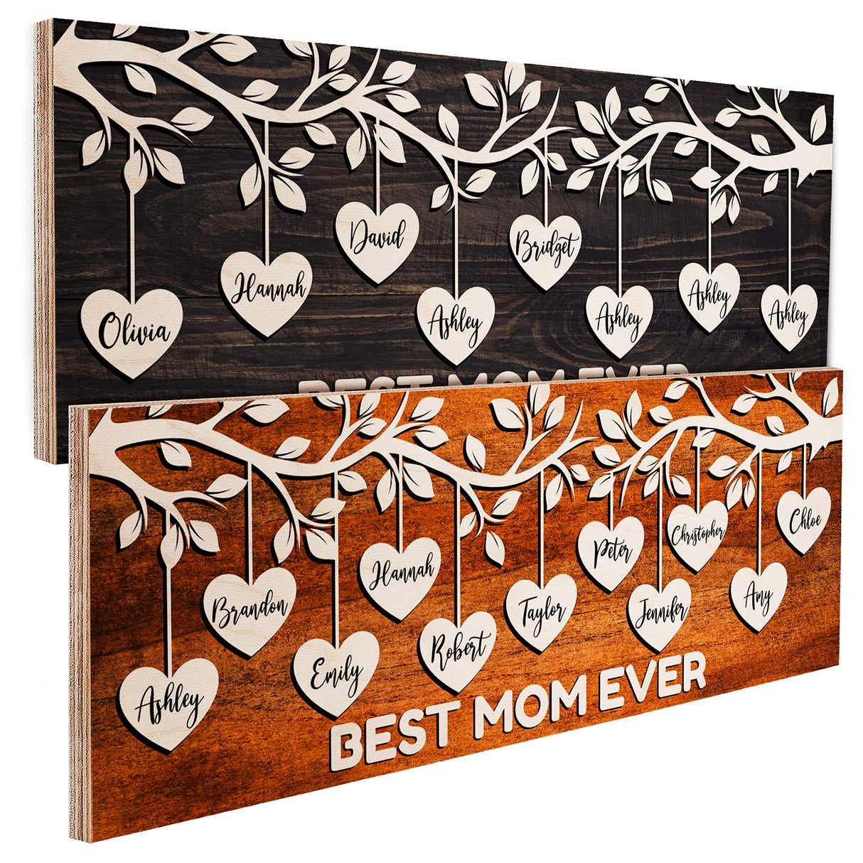 Personalized Family Tree w/Names for Mothers Day Gifts - 4 Colors 7x18in Customized Wood Signs Decor for Best Mom Ever Mother Gifts Custom Mommy Generic