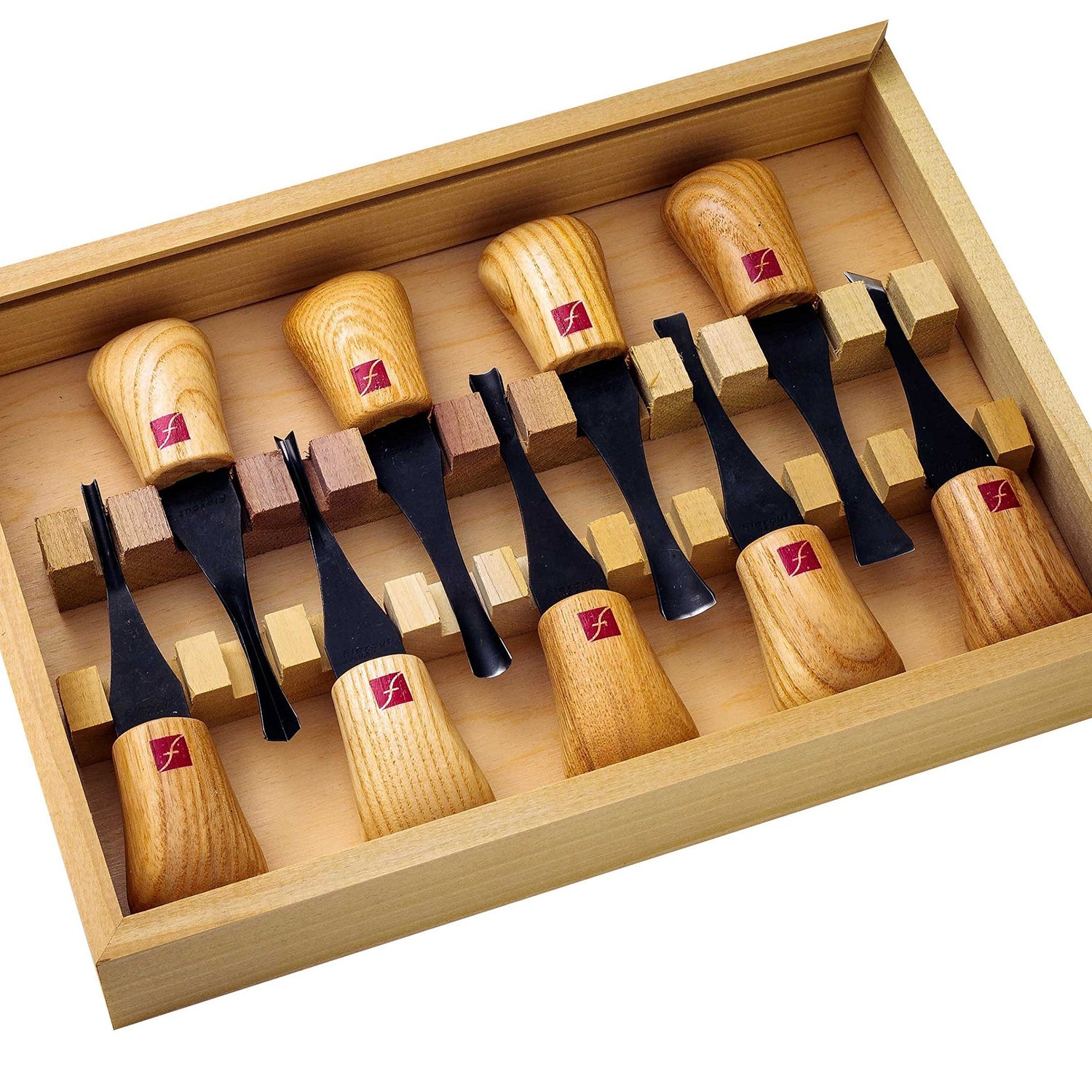 FLEXCUT Carving Tools, Deluxe Palm Gouges, Ash Hardwood Handles and Carbon Steel Blades, Set of 9 (FR405) FLEXCUT