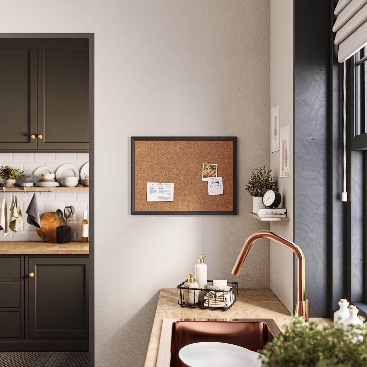 U Brands Cork Bulletin Board, 17" x 23", Black Wood Frame (026U00-01) U Brands