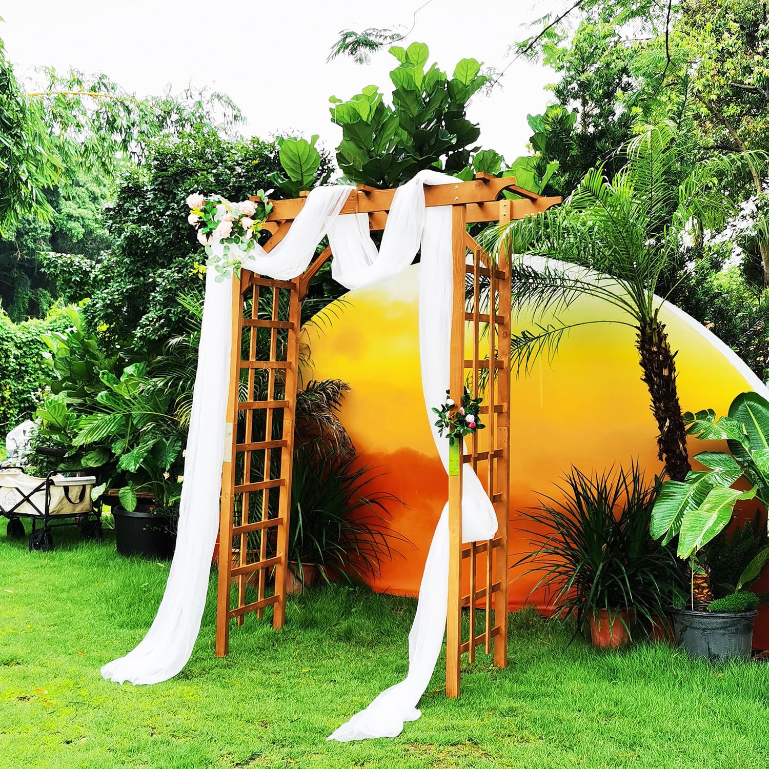 SCENDOR 82.6" High x 63.4'' Wide Wooden Garden Arbor, Trellis Plants Support with Durable Wood Use, Pergola for Garden Backyard, Lawn for Outdoor SCENDOR