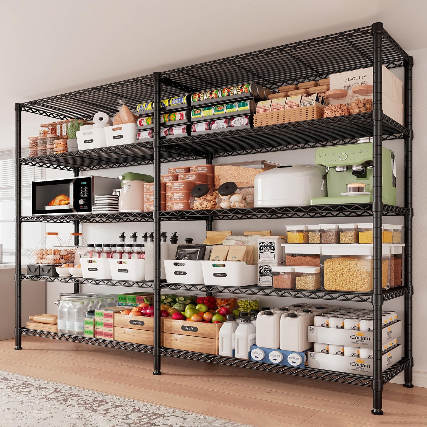 REIBII 61.2''W Storage Shelves 1500LBS Wire Shelving Unit 5 Tier Metal Shelving for Storage Rack Shelves for Storage Heavy Duty Garage Shelf Pantry - WoodArtSupply