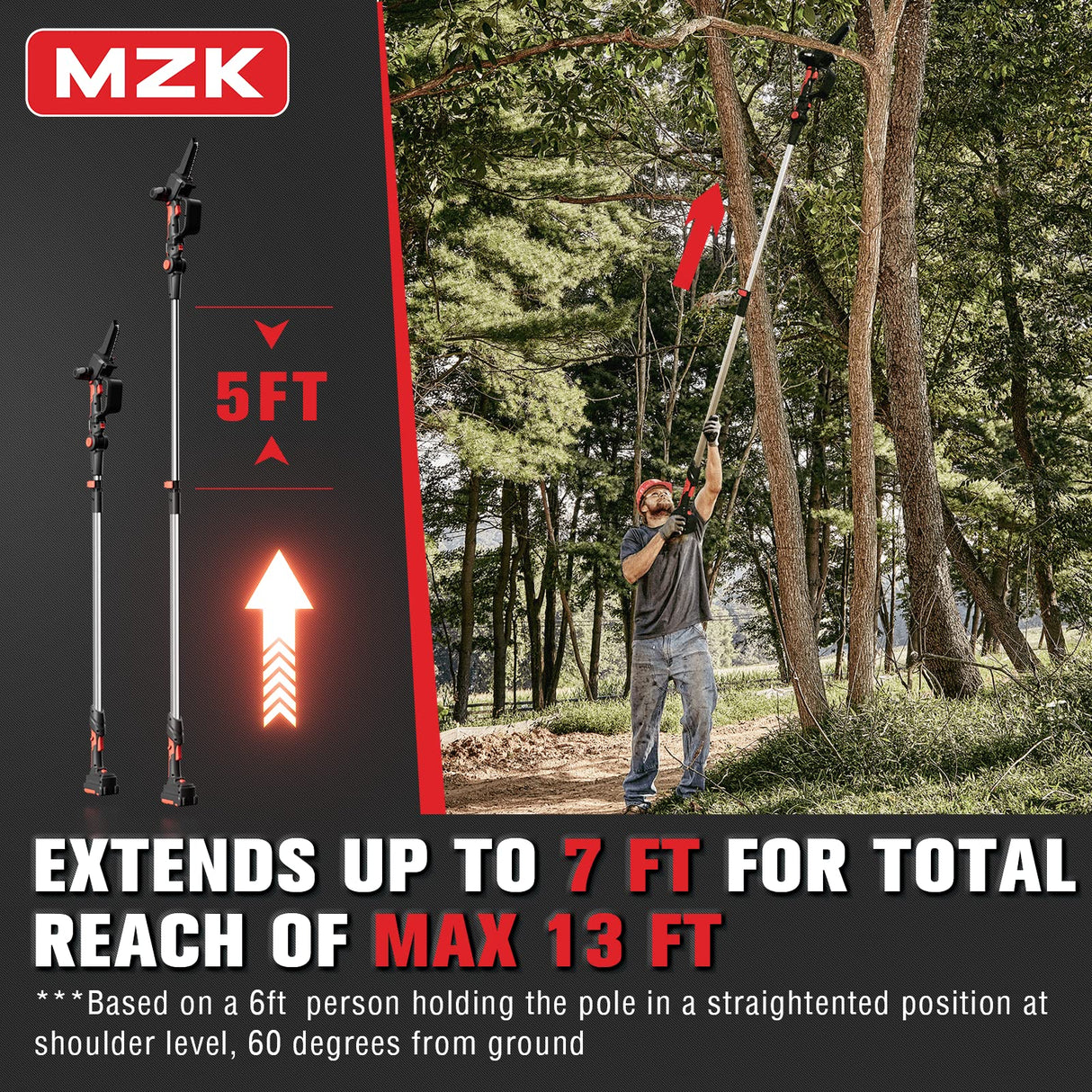 MZK 2-in-1 Cordless Pole Saw & Mini Chainsaw with 3 Replacement Chain, 20V Battery Pole Chainsaw, 4.5" Cutting Capacity, 13ft Reach Pole Saw for Tree MZK
