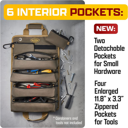 The Ryker Bag Tool Organizers - Small Tool Bag W/Detachable Pouches, Heavy Duty Roll Up Tool Bag Organizer : 6 Tool Pouches - Gifts for Dad Tool Roll