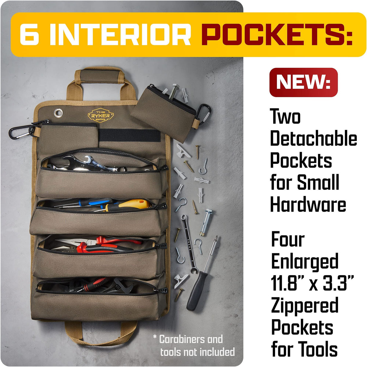 The Ryker Bag Tool Organizers - Small Tool Bag W/Detachable Pouches, Heavy Duty Roll Up Tool Bag Organizer : 6 Tool Pouches - Gifts for Dad Tool Roll The Ryker Bag