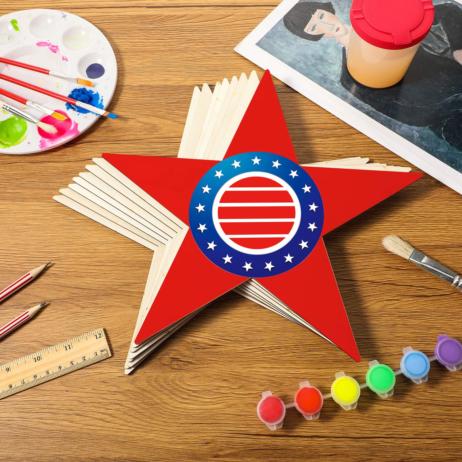 Qunclay 8 Pieces 11 Inches Patriotic Day Wood Star Cutouts Labor Day Unfinished Craft 4th of July Flag Day Wood Cutout Blank Wooden Decor for - WoodArtSupply