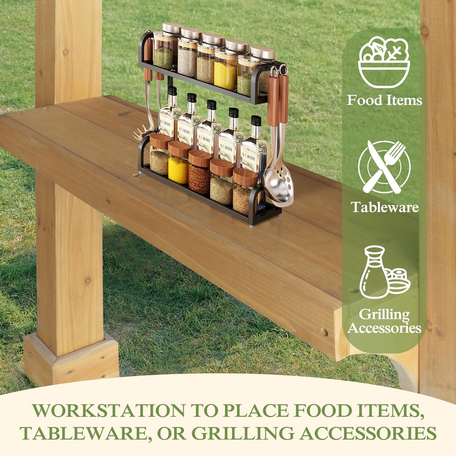 MUPATER 8' x 5' Wooden Grill Gazebo with Sloping Metal roof, 2 Full Size Grills, BBQ Canopy for Outdoor Patio, Lawn, Garden MUPATER