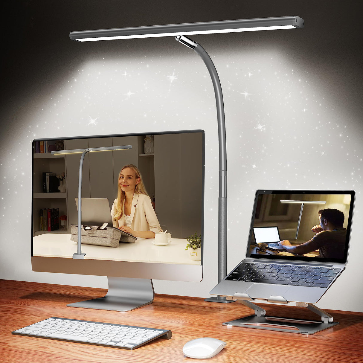 Airlonv LED Desk Lamp for Office Home, Eye-Caring Desk Light with Stepless Dimming Adjustable Flexible Gooseneck, 10W USB Adapter Desk Lamp with Airlonv