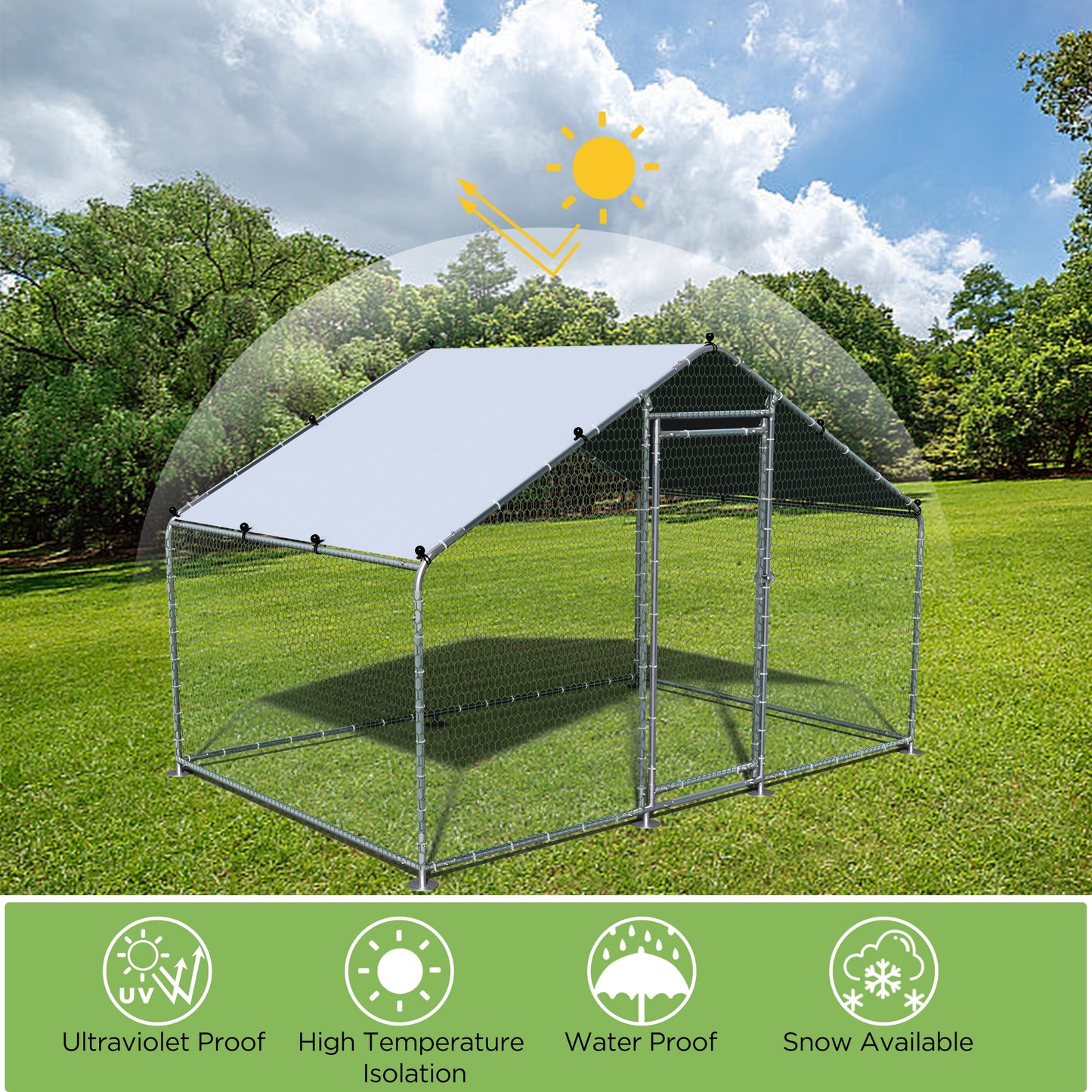 HBlife Large Metal Chicken Coop with Anti-Uv and Waterproof Cover Outdoor Chicken Runs for Yard Walk-in Poultry Habitat Cage for Backyard Farm (9.8' - WoodArtSupply