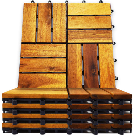 24 Pack Interlocking Deck Tiles - Snap Together Wood Flooring | 12 x 12 Acacia Hardwood Outdoor Flooring for Patio | Floor Decking Tile - Balcony Majestick Goods