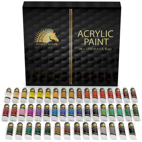 MyArtscape Acrylic Paint Set - 48 x 12ml Tubes - Lightfast - Heavy Body - Non Fading - Vibrant Colors - Artist Quality Painting Supplies - MyArtscape