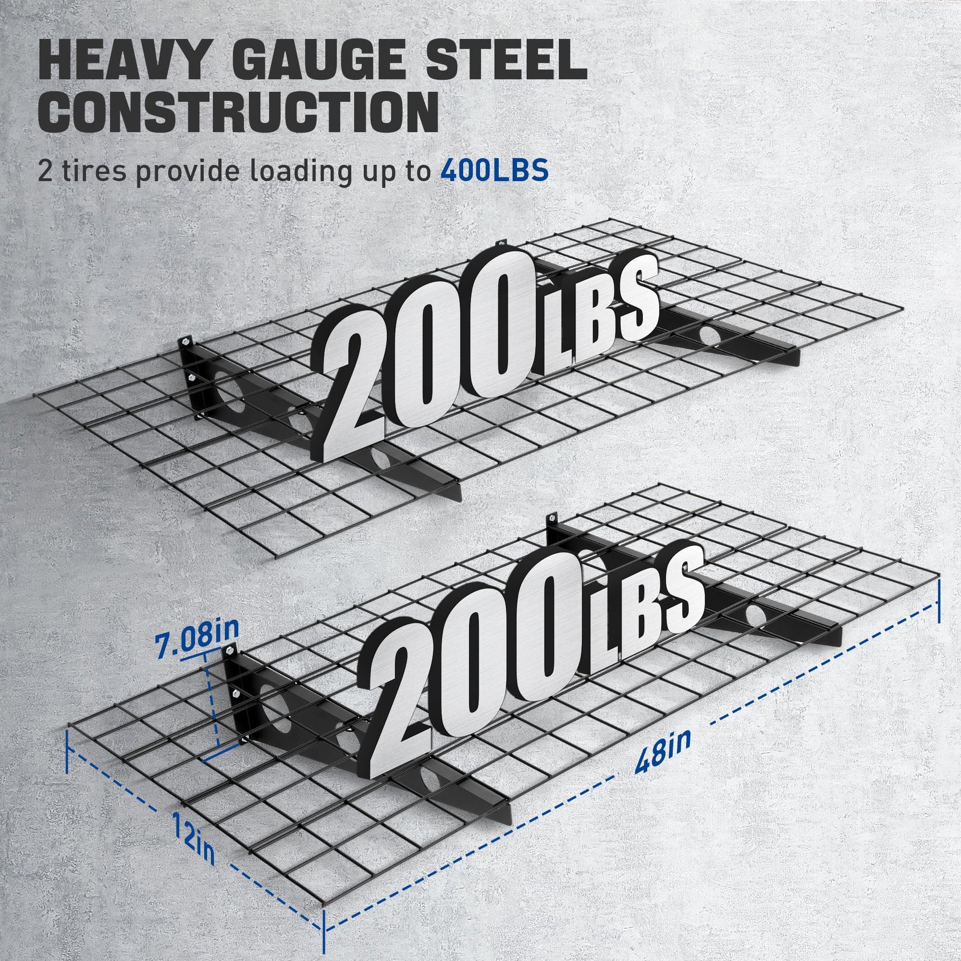 Rengue 2-Pack 2x4FT Garage Wall Shelving, 48” x 24” Heavy Duty Wall Shelf Garage Storage Rack Wall Mounted,400lbs Load Capacity Floating Shelves, - WoodArtSupply