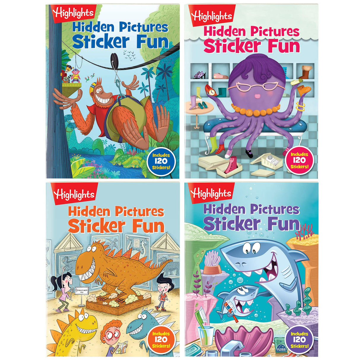 Highlights Hidden Pictures Sticker Fun Sticker Books for Kids Ages 3-6, 4-Pack of Sticker Books, 64 Pages of Seek and Find Sticker Activities, Books Highlights for Children