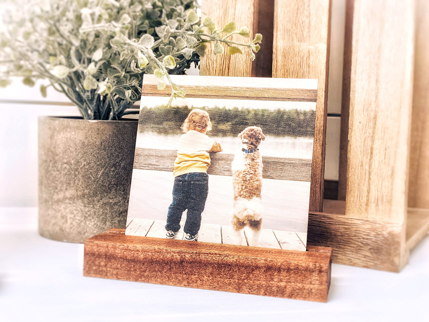 Your Photo on Wood with a Stained Wood Stand | Personalized Photo Frame | Popular Wedding Gift, Boyfriend Gift, Girlfriend Gift, and Birthday Gift