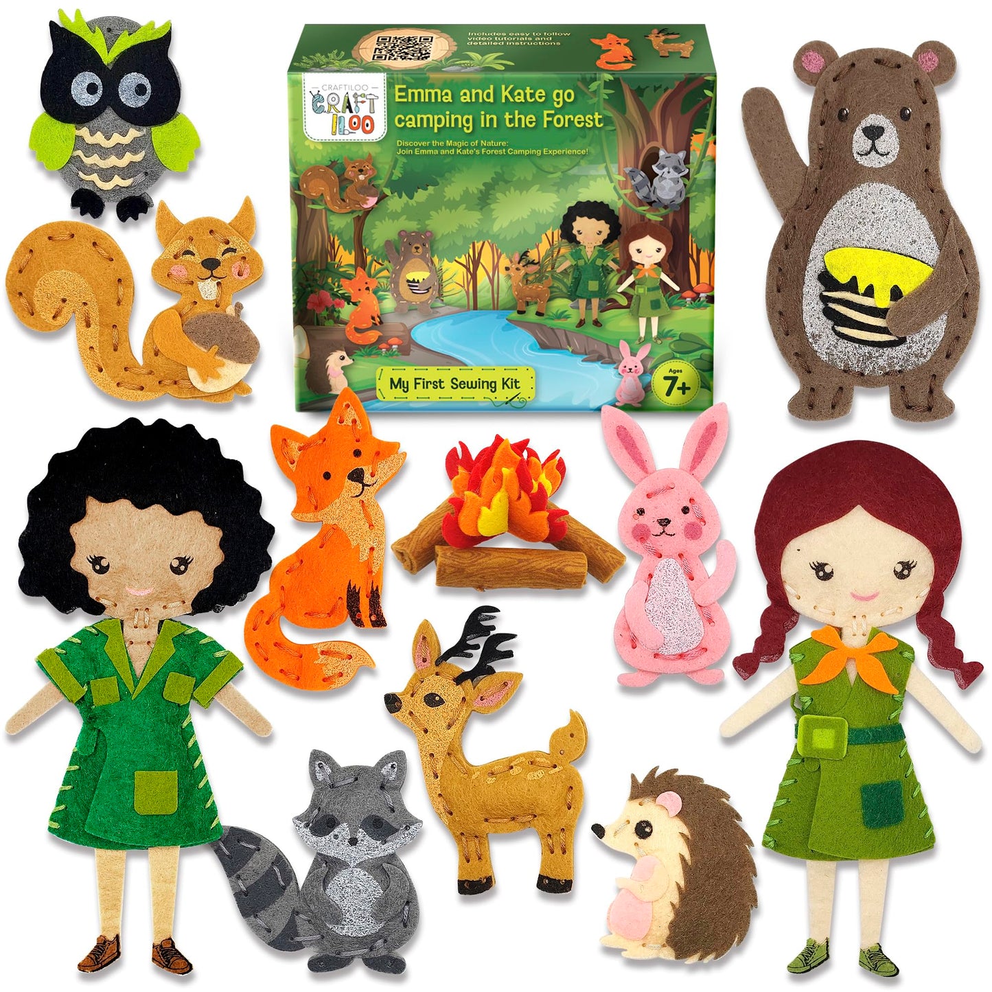 CRAFTILOO Woodland Sewing Kit for Kids, Fun and Educational Fairytale Craft Set for Boys and Girls Age 7-12, Sew Your Own Felt Forest Animal Craft