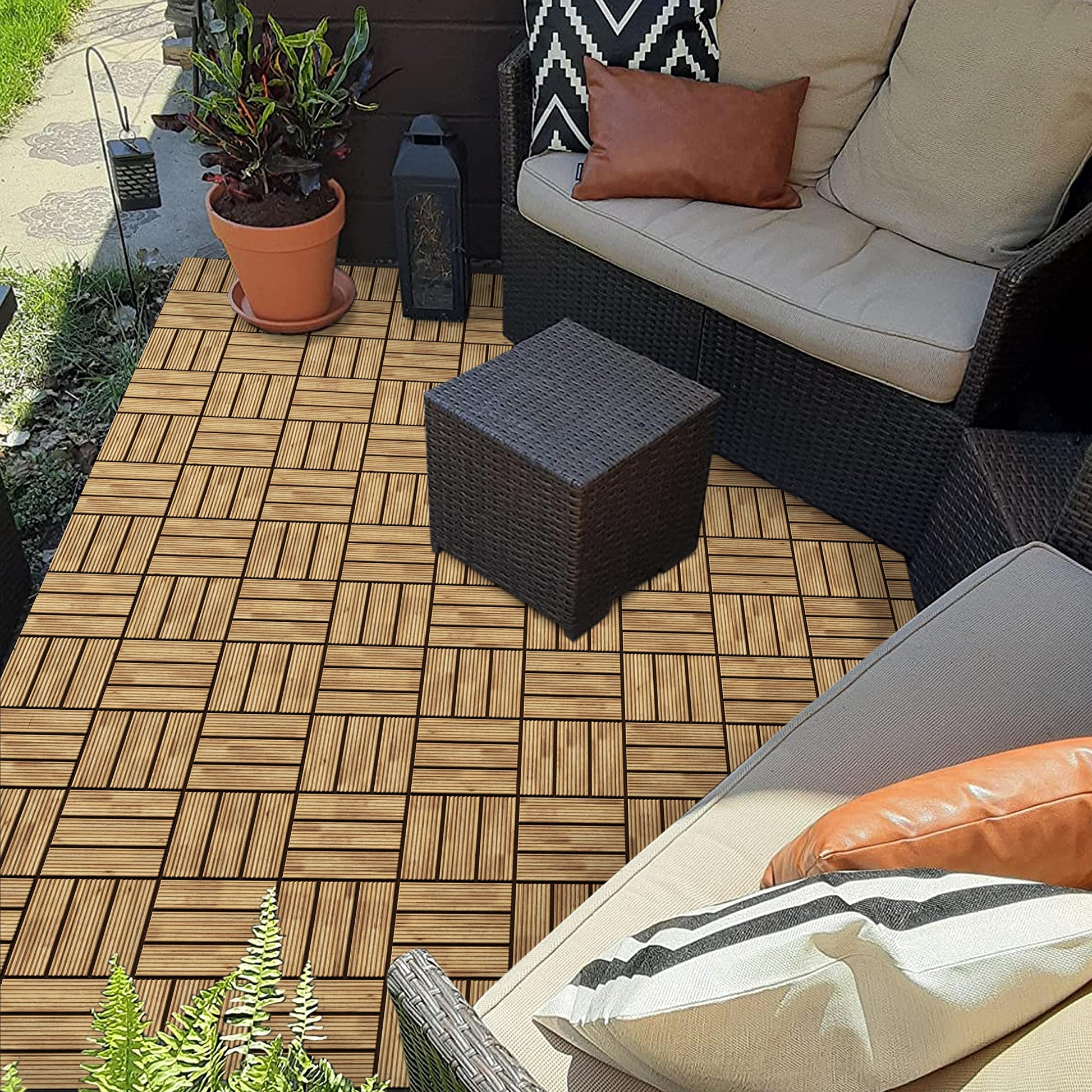 Yaheetech Patio Tiles Wooden Interlocking Deck Tiles 27PCS Garden Floor 12"x12"Indoor Outdoor Composite Decking for Porch Poolside Balcony Backyard1 - WoodArtSupply