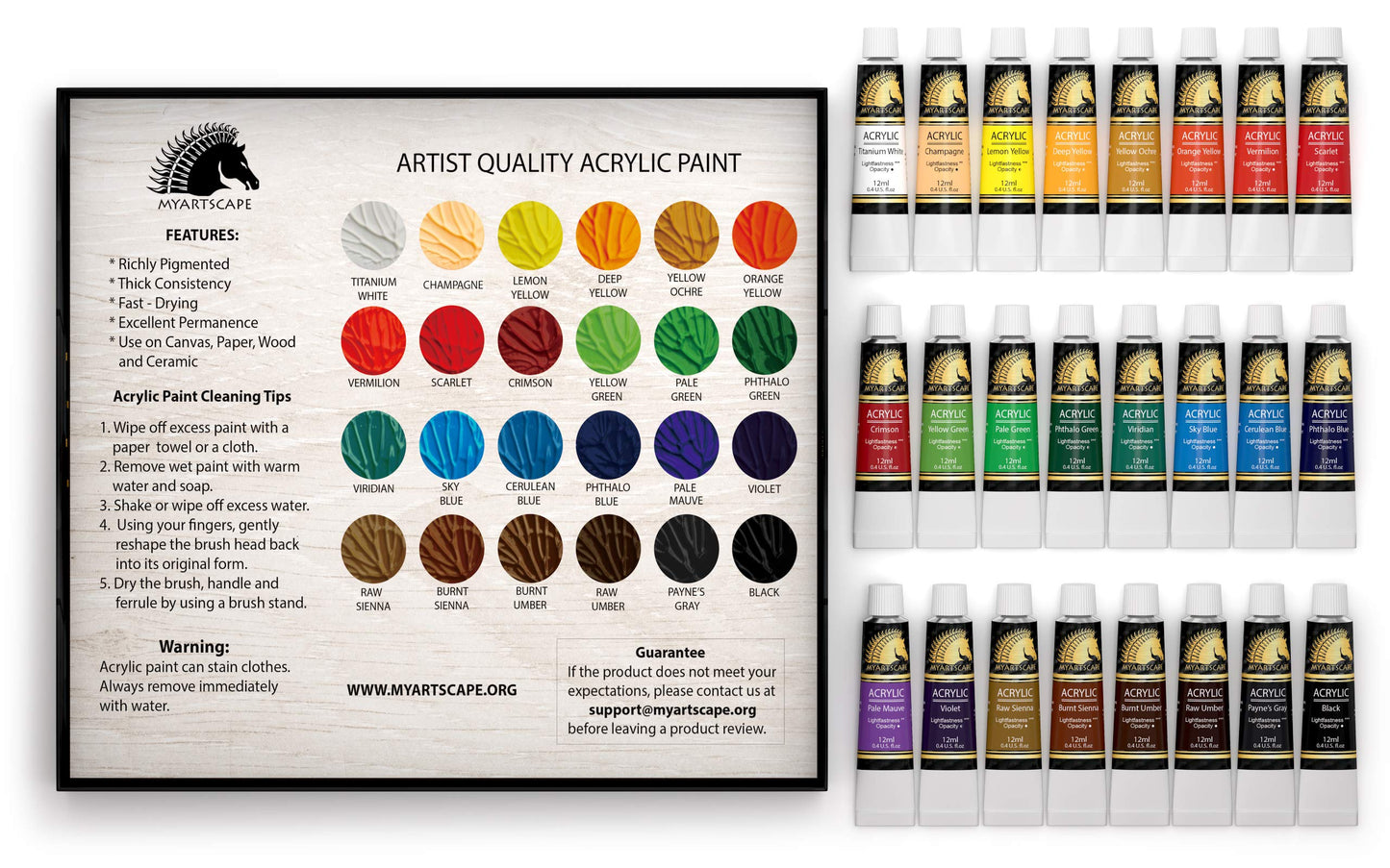 MyArtscape Acrylic Paint Set - 24 x 12ml Tubes - Lightfast - Heavy Body - Long Lasting - Vibrant Colors - Professional Art Supplies - Artist Quality - WoodArtSupply