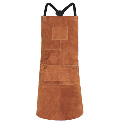 QeeLink Leather Welding Apron with 6 Pockets - Heat & Flame-Resistant Apron, 24'' X 42'', Adjustable M to XXXL - WoodArtSupply