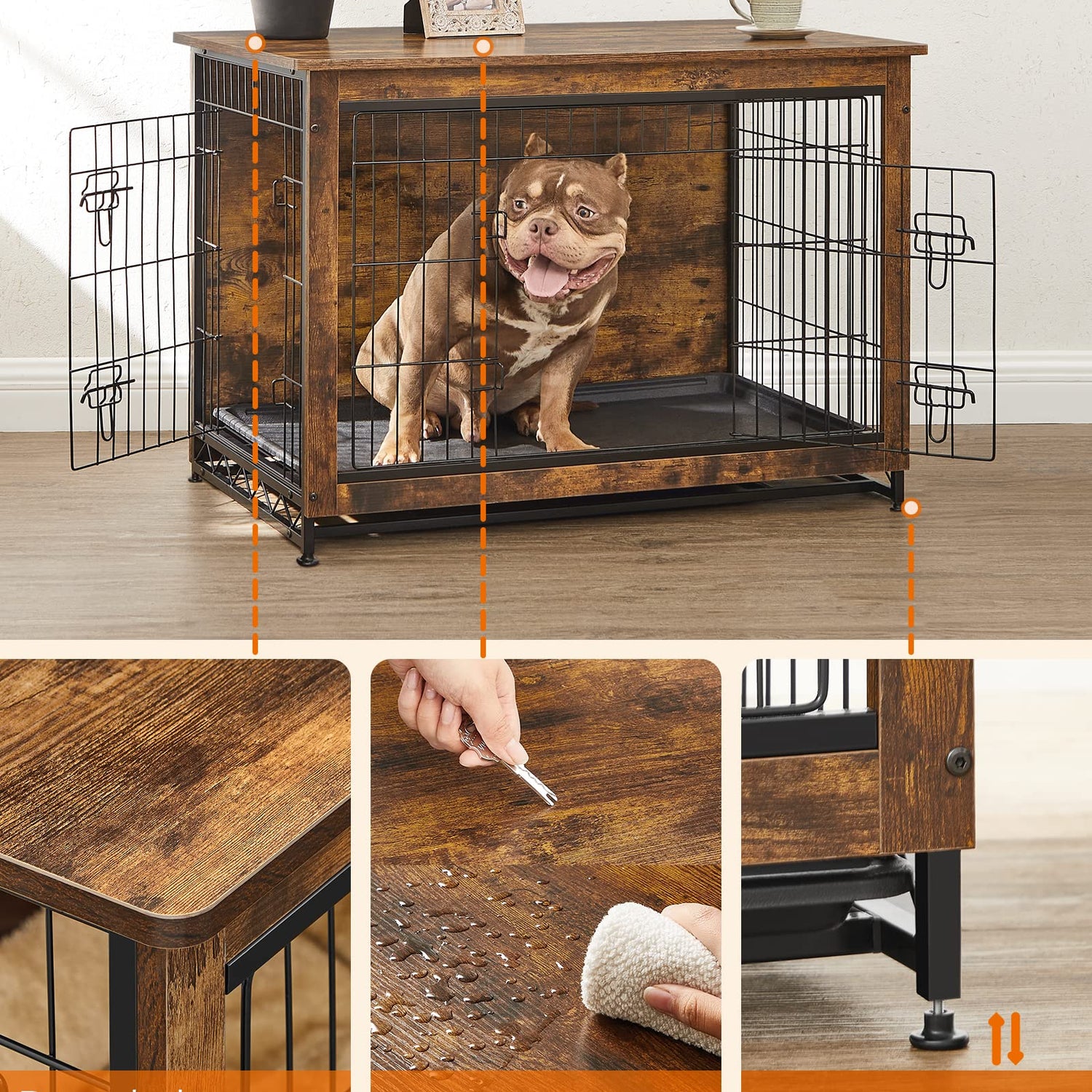 Feandrea Dog Crate Furniture, Side End Table, Modern Kennel for Dogs Indoor up to 70 lb, Heavy-Duty Dog Cage with Multi-Purpose Removable Tray, Feandrea