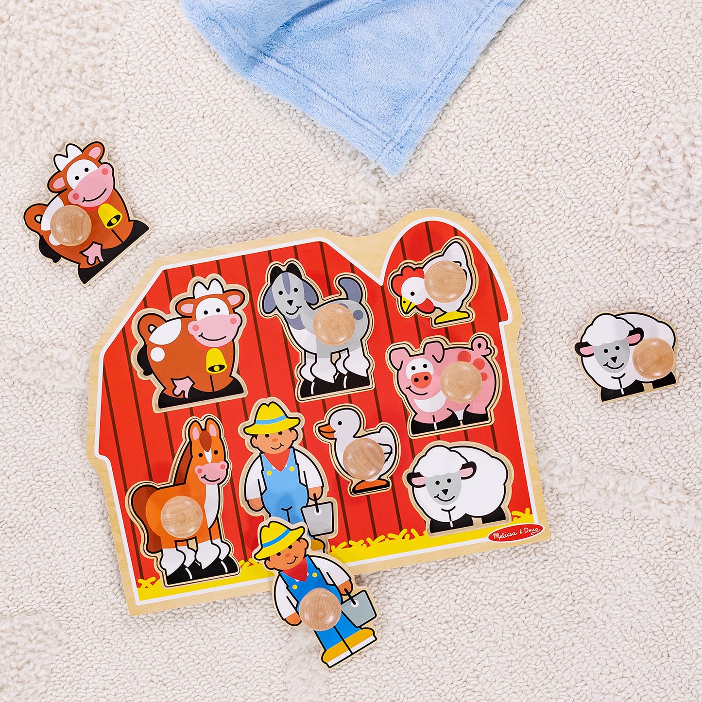 Melissa & Doug Farm Animals Jumbo Knob Wooden Puzzle - Wooden Peg Chunky Baby Puzzle, Preschoool Learning, Knob Puzzle Board For Toddlers Ages 1+ - WoodArtSupply