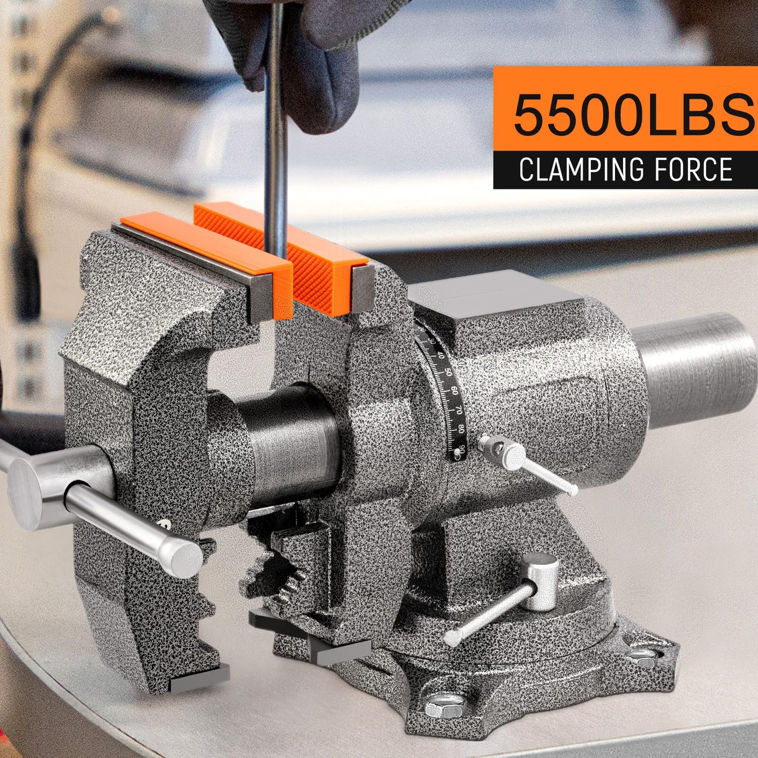 LMYYGOO Bench Vise, 5-inch Jaw Width 5-inch Jaw Opening, 360° Swivel Base, Multipurpose Heavy Duty Workbench Vise with Anvil &1 Pair Vise Jaw Pad, LMYYGOO