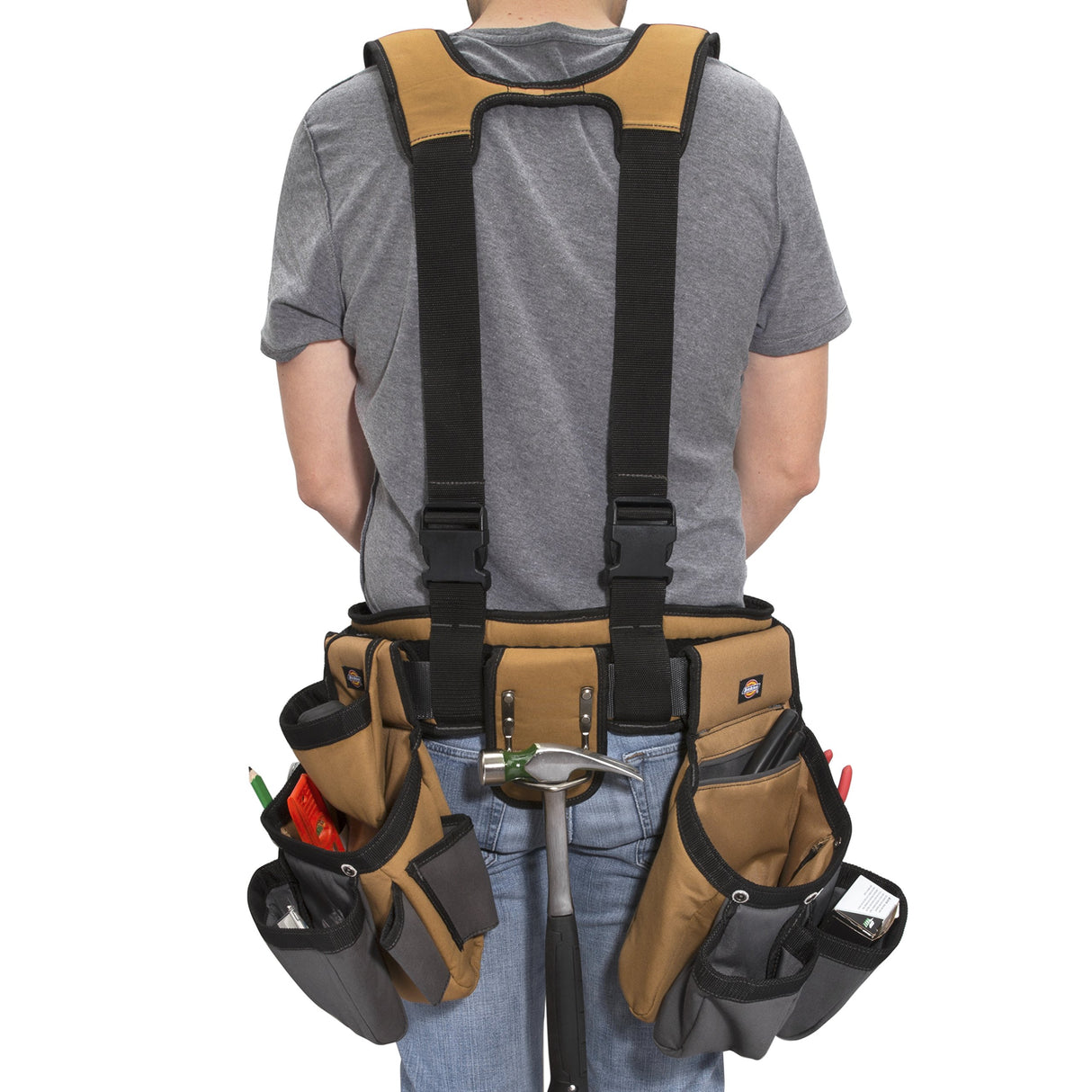 Dickies 4-Piece Carpenter's Rig, Padded Tool Belt Suspenders, Cooling Mesh, Tool Belt, Steel Buckle, Grey/Tan, 3.8 lb Dickies Work Gear