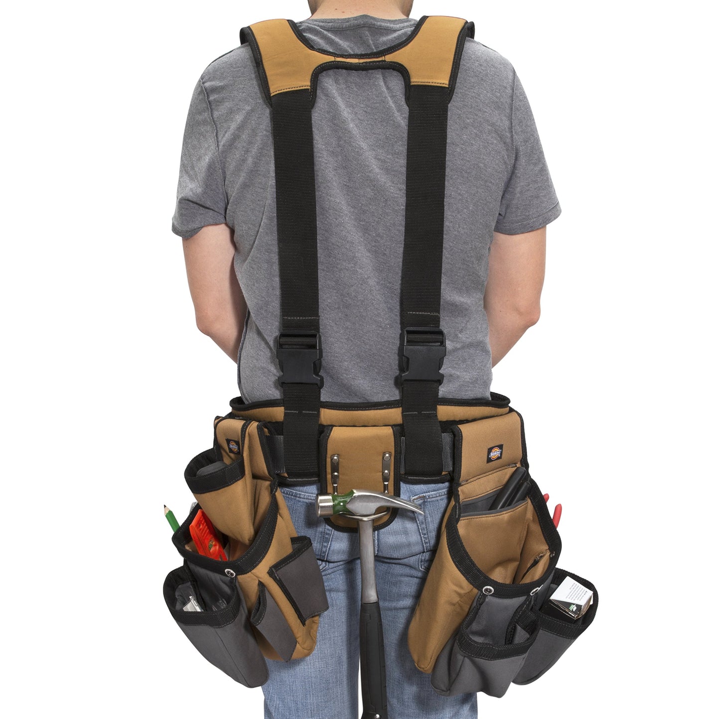 Dickies 4-Piece Carpenter's Rig, Padded Tool Belt Suspenders, Cooling Mesh, Tool Belt, Steel Buckle, Grey/Tan, 3.8 lb