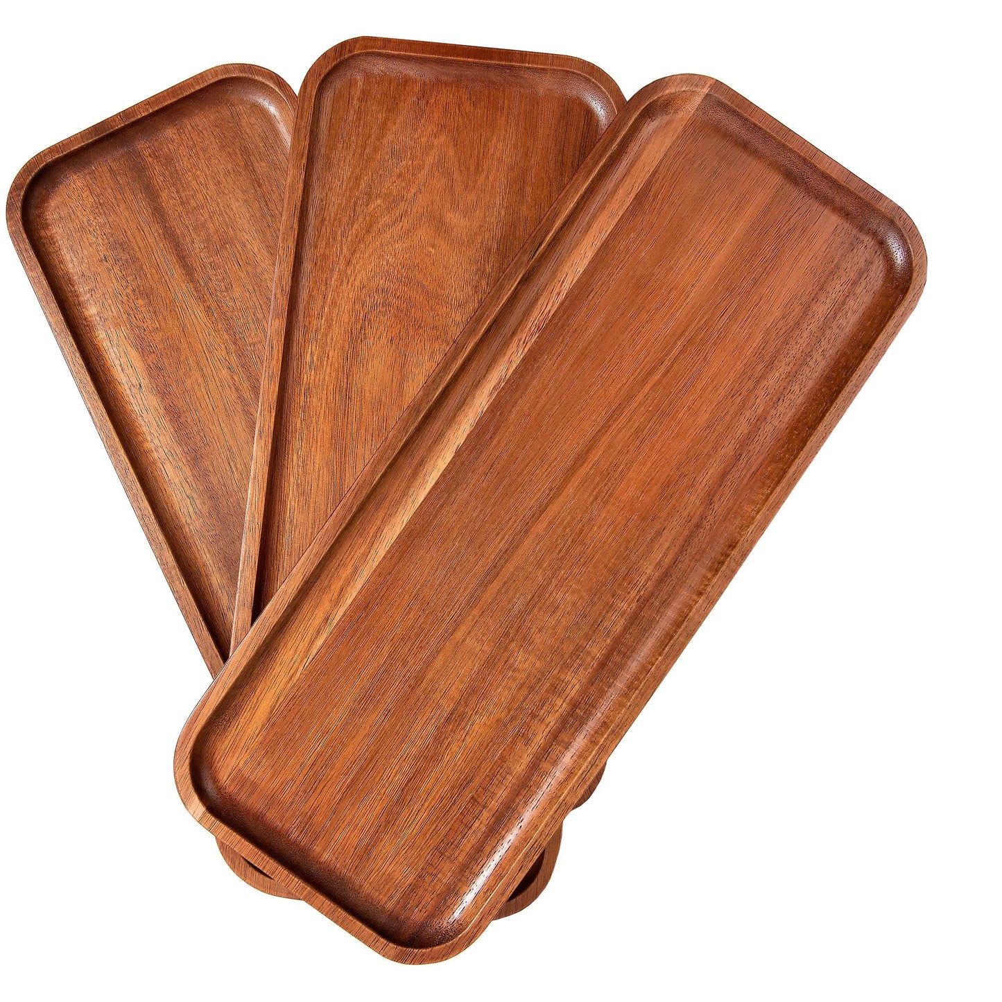 Solid Acacia Wood Serving Trays (14 x 5.5 inches) Rectangular Wooden Large Serving Platters for Food, Wooden Tray for Charcuterie, Appetizer Serving