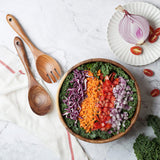 AOOSY Wooden Salad Bowls, Large Acacia Wood Salad Serving Bowl with Serving Tongs, 9.3" D x 2.8" H Round Bowls Set for Mixing Fruits Cereal Pasta AOOSY