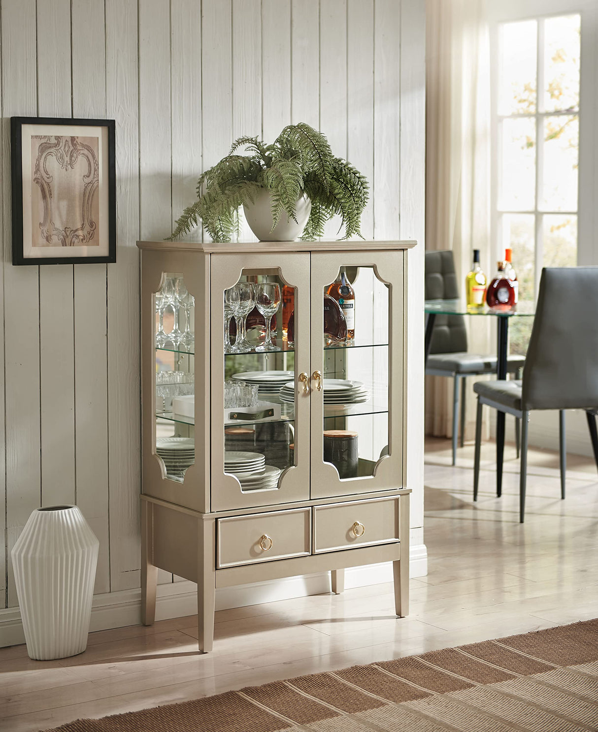 Kings Brand Furniture - Versailles Curio Display Storage Accent Cabinet with Glass Shelves (Gold) Kings Brand Furniture
