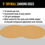 Dura-Gold Premium 9" Drywall Sanding Discs - 120 Grit (Box of 10) - High-Performance Sandpaper Discs with Hook & Loop Backing, Fast Cutting Aluminum Dura-Gold