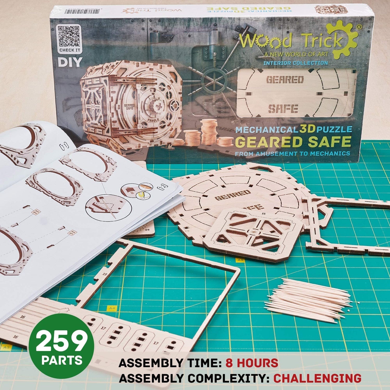 Wood Trick Geared Safe: DIY Wooden Combination Lock Model Kit for All Ages Wood Trick
