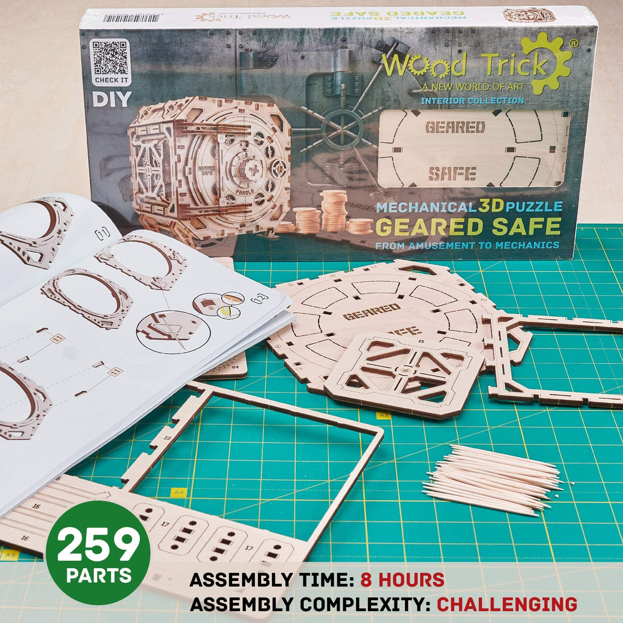 Wood Trick Geared Safe: DIY Wooden Combination Lock Model Kit for All Ages Wood Trick