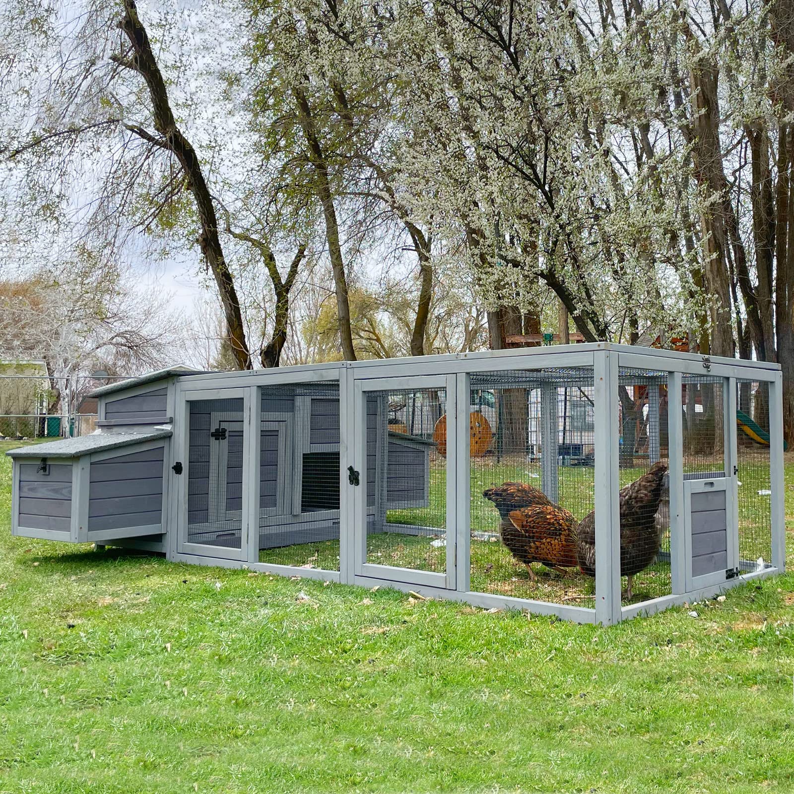 Aivituvin Chicken Coop for 4-6 Chickens/Ducks, Outdoor Wooden Chicken House Large Hen House Poultry Cage with Two Nesting Boxes 103in - WoodArtSupply