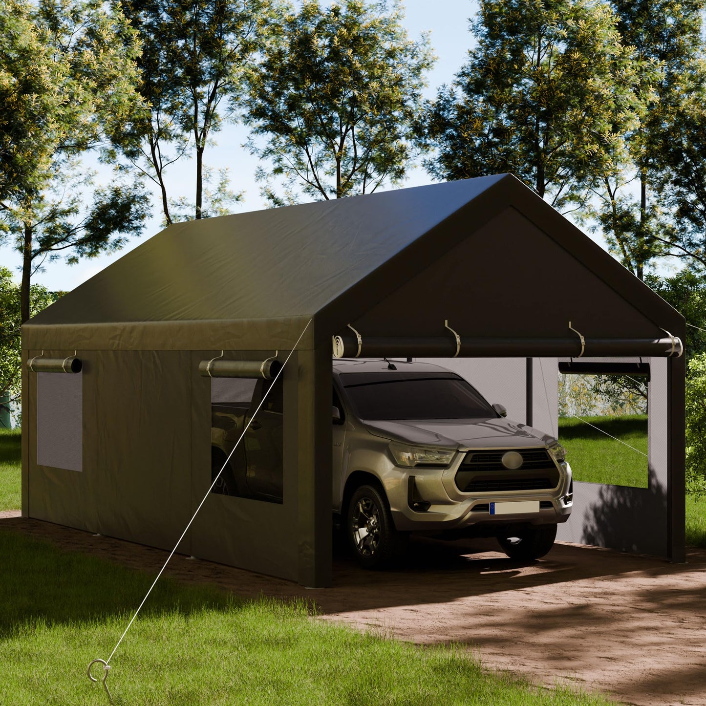 Shintenchi 10x20ft Heavy Duty Carport, Portable Garage with Removable Sidewalls, Doors and Ventilated Windows, All-Season Tarp, UV Resistant - WoodArtSupply