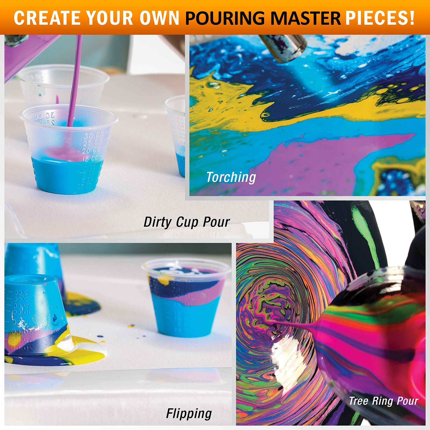 U.S. Art Supply Pouring Masters 84-Color Ready to Pour Acrylic Pouring Paint Set with Silicone Oil & Gloss Medium - Premium Pre-Mixed High Flow U.S. Art Supply