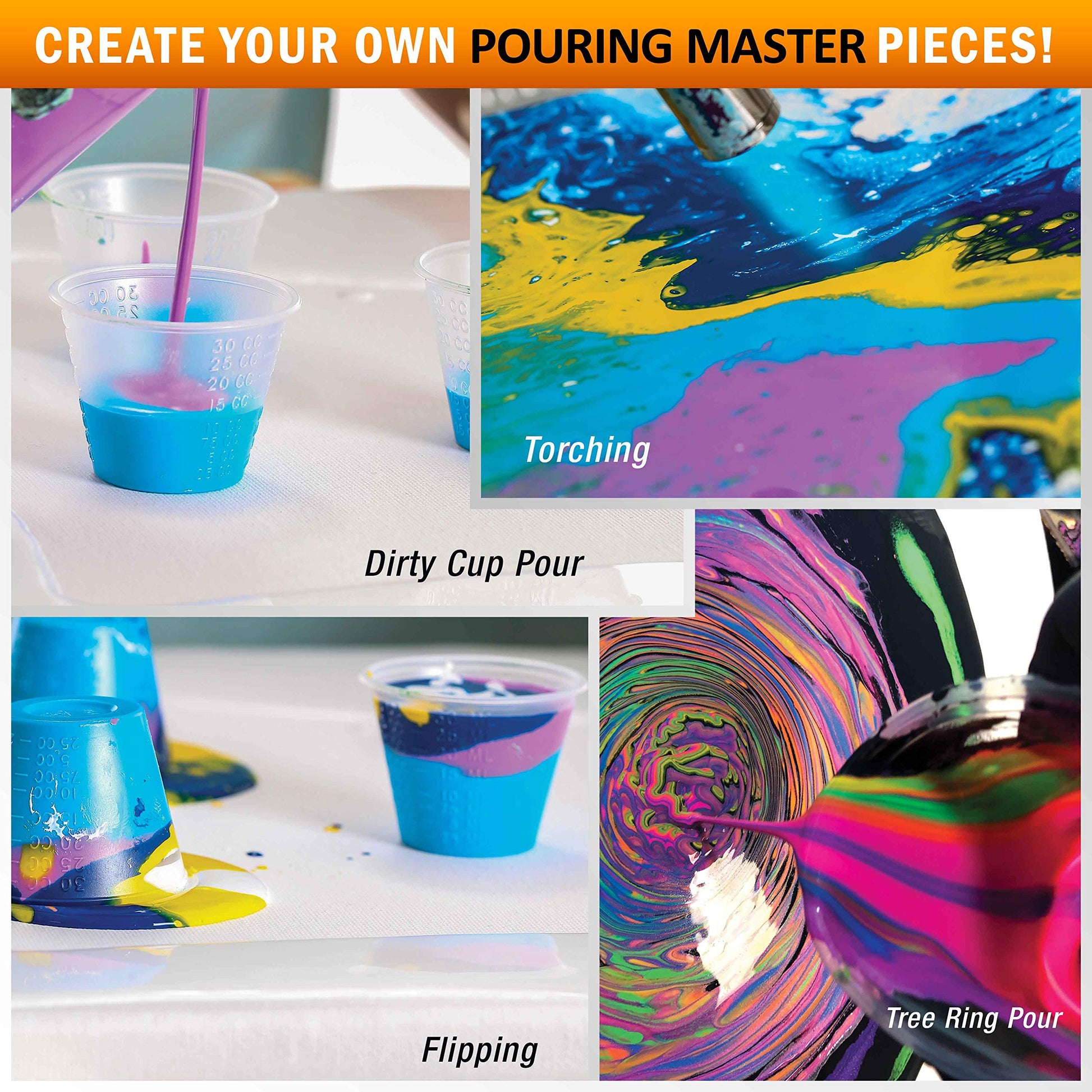 U.S. Art Supply Pouring Masters 84-Color Ready to Pour Acrylic Pouring Paint Set with Silicone Oil & Gloss Medium - Premium Pre-Mixed High Flow - WoodArtSupply