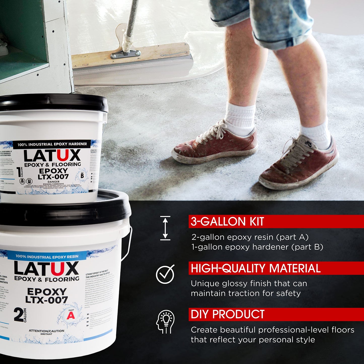 LATUX Epoxy Resin Kit, Floor Epoxy Kit for Versatile Use, 3-Gallon - WoodArtSupply